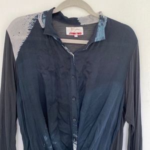 Biya Johnny Was silk lightweight versitile blouse blu/ black super soft